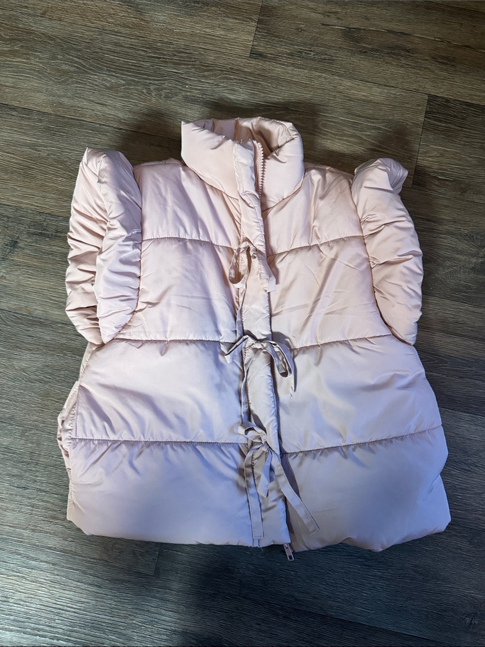 Blu Pepper Light Pink Puffer Vest with Tie Front & ruffled sleeves